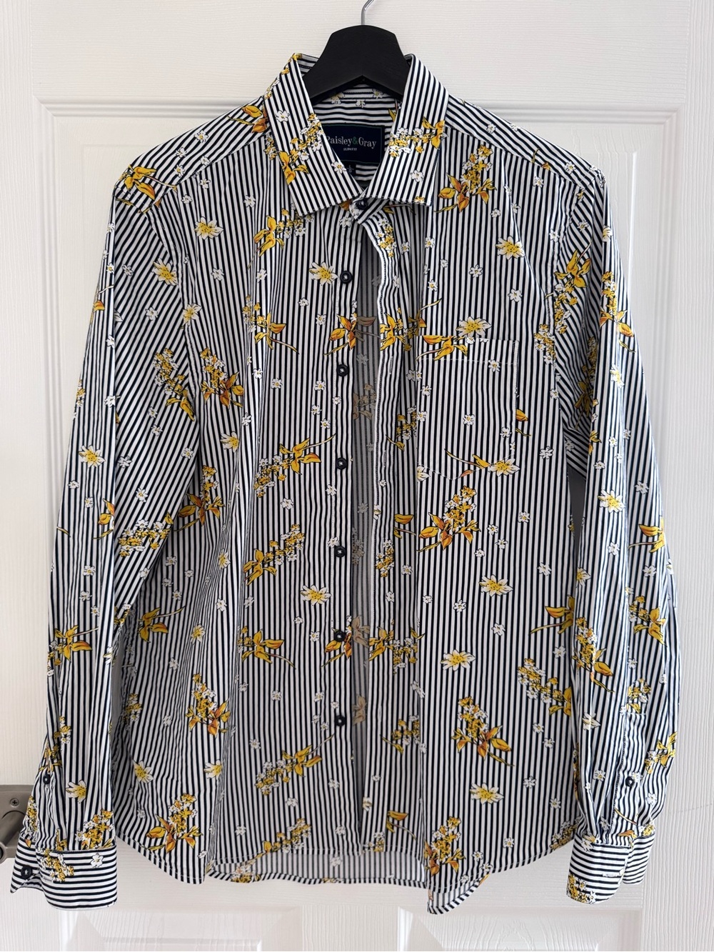 Paisley & Gray Striped Shirt with Yellow Floral Print